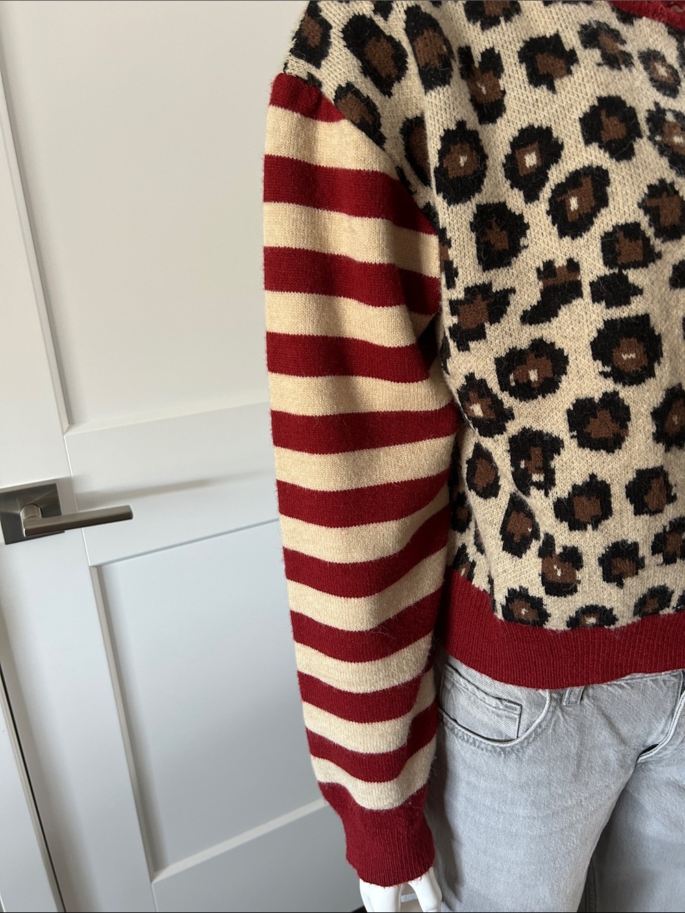 Charfille Oversized Leopard & Stripe Cardigan Sweater – Size Medium - Picture 5 of 10